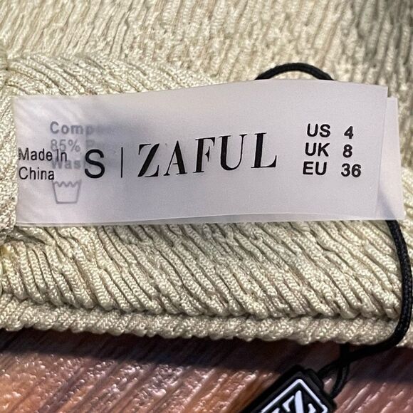 Zaful Cheeky Thong High Rise Bikini Bottoms Light Green Crinkle Textured Swimsui - Picture 5 of 6